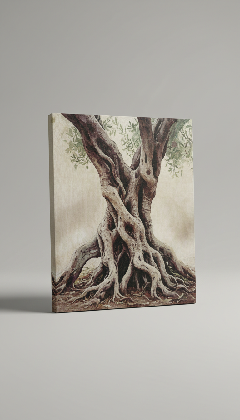 Toile racines d’olivier en relief